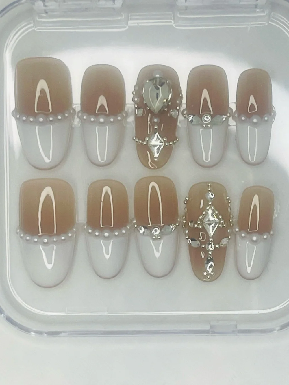 Nude & White Pearl Accent Press-On Nails